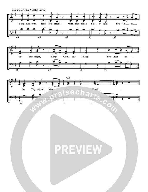 My Country Tis Of Thee Choir Sheet (G3 Worship)
