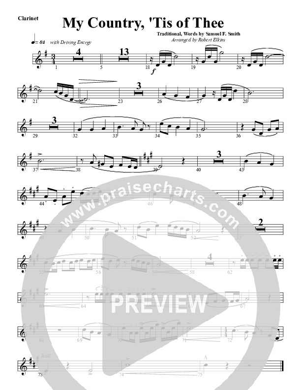 My Country Tis Of Thee Clarinet (G3 Worship)