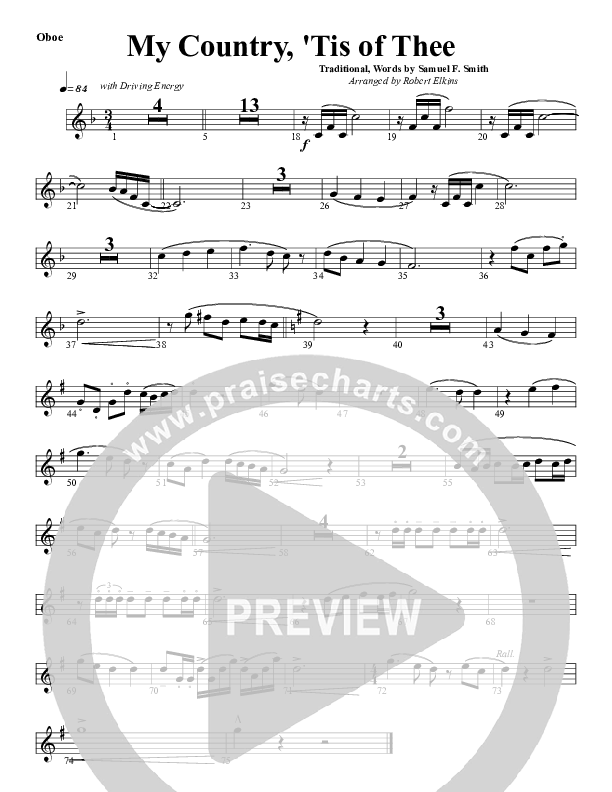 My Country Tis Of Thee Oboe (G3 Worship)