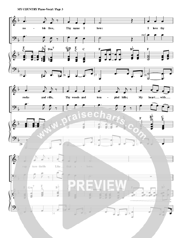 My Country Tis Of Thee Piano/Vocal (G3 Worship)