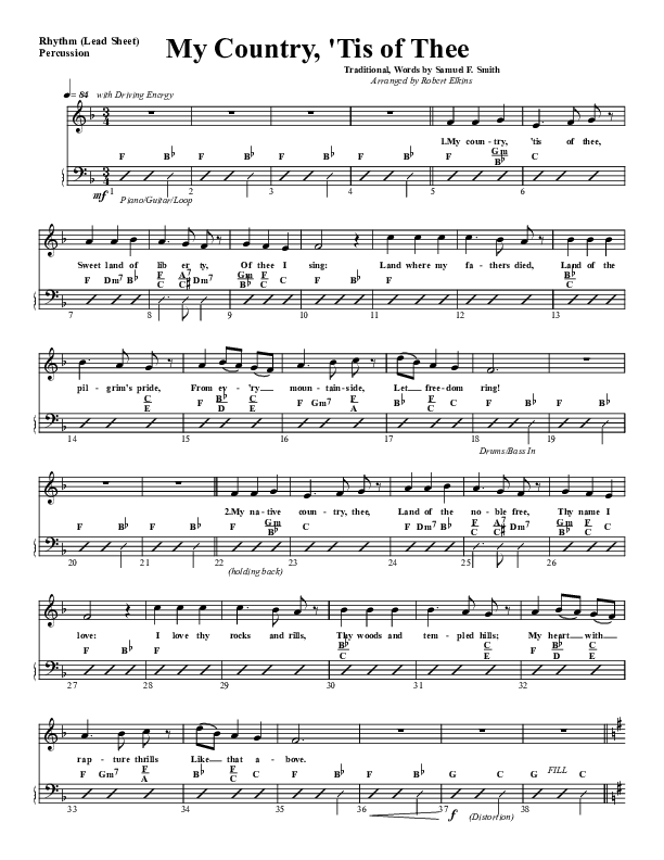 My Country Tis Of Thee Rhythm Chart (G3 Worship)