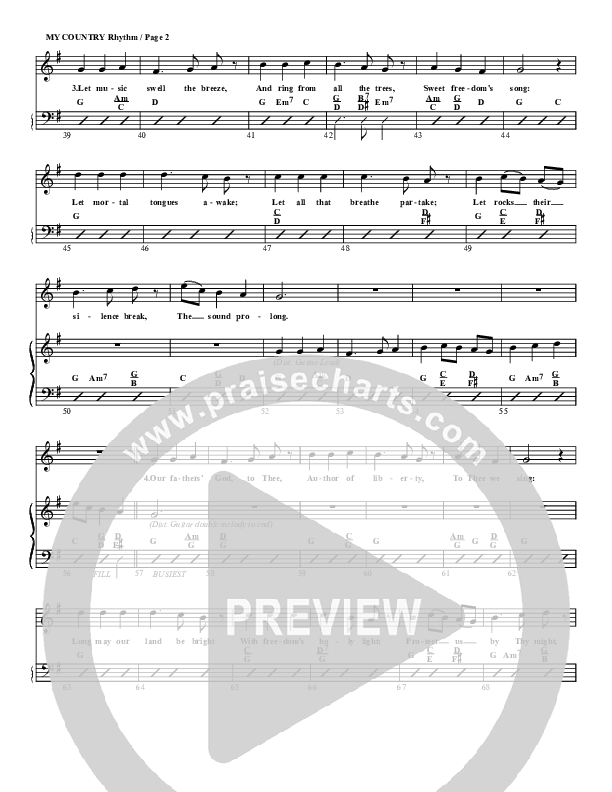 My Country Tis Of Thee Rhythm Chart (G3 Worship)