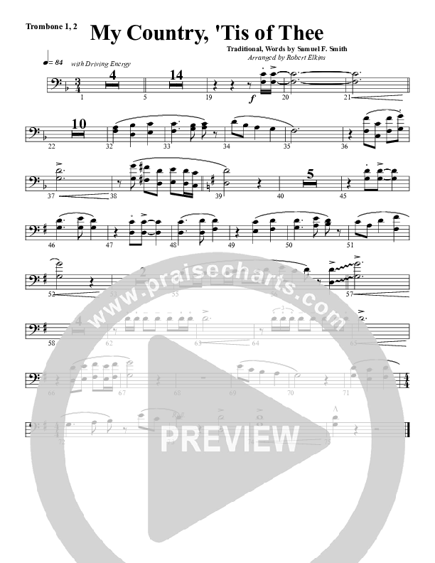 My Country Tis Of Thee Trombone 1/2 (G3 Worship)
