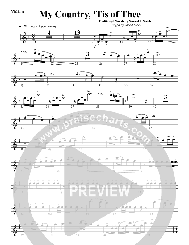 My Country Tis Of Thee Violin 1 (G3 Worship)