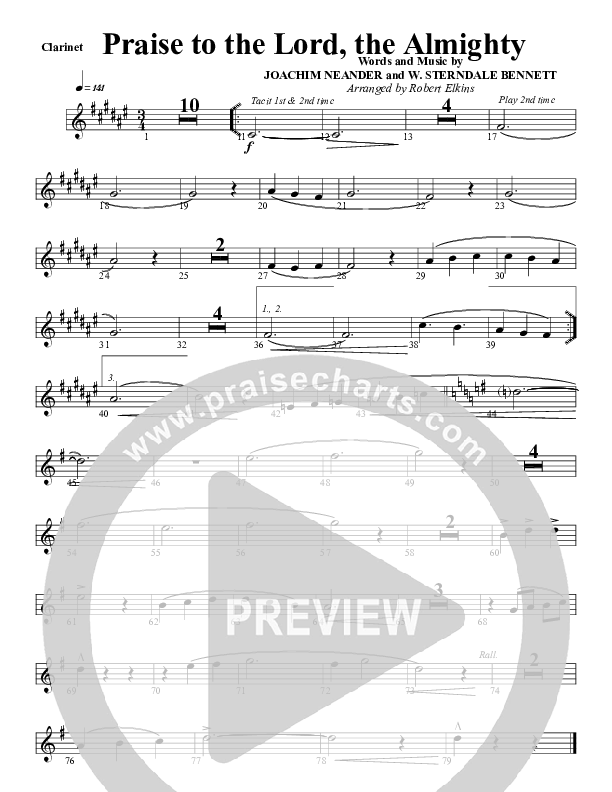 Praise To The Lord The Almighty Clarinet (G3 Worship)