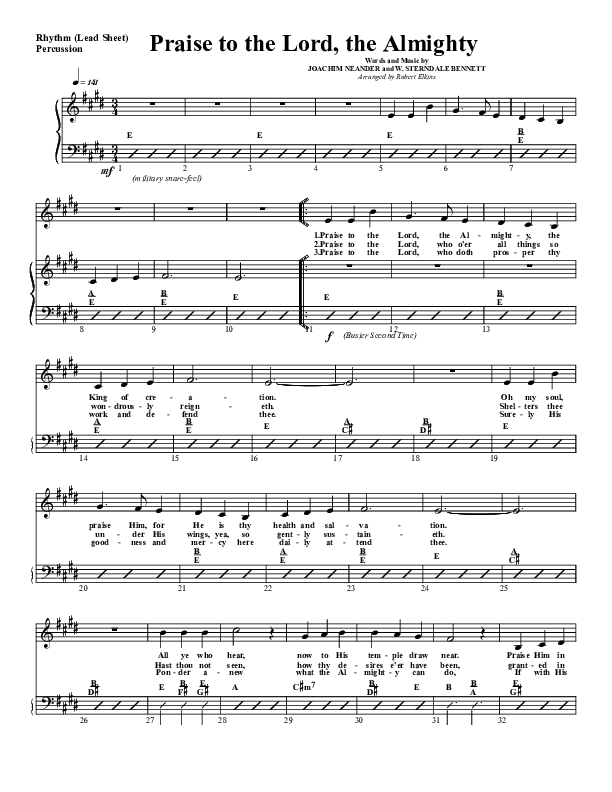 Praise To The Lord The Almighty Rhythm Chart (G3 Worship)