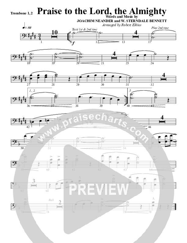 Praise To The Lord The Almighty Trombone 1/2 (G3 Worship)
