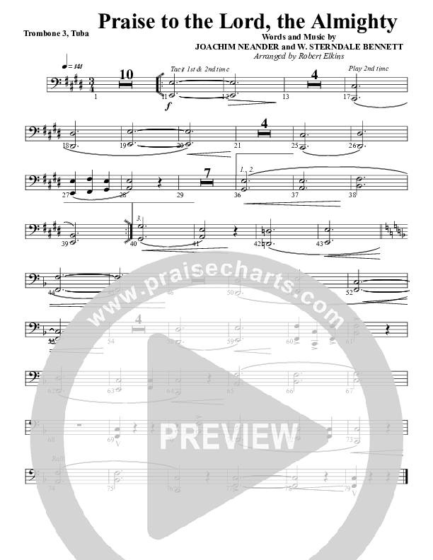 Praise To The Lord The Almighty Trombone 3/Tuba (G3 Worship)