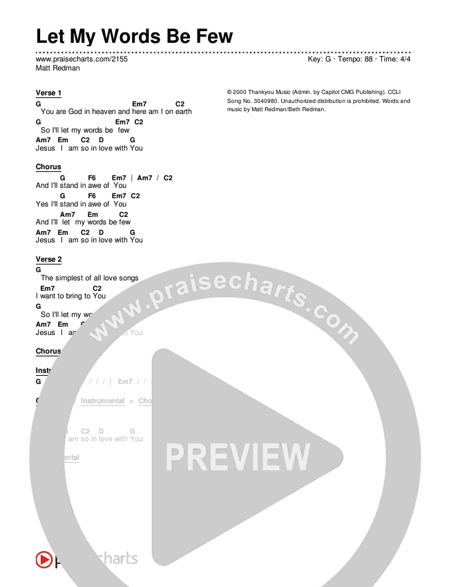 Let My Words Be Few Chords & Lyrics (Matt Redman)