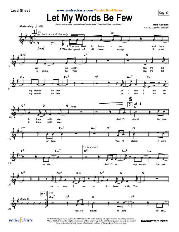 Let My Words Be Few Lead Sheet (Matt Redman)