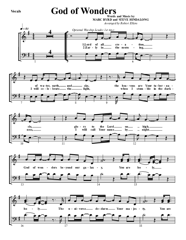 God Of Wonders Choir Sheet (G3 Worship)
