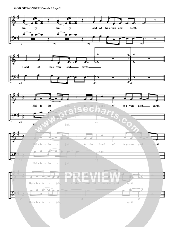 God Of Wonders Choir Sheet (G3 Worship)