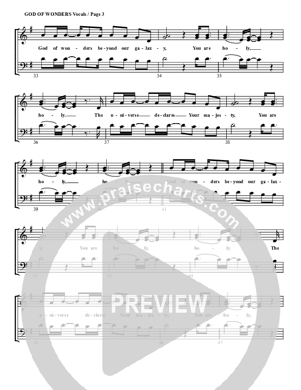 God Of Wonders Choir Sheet (G3 Worship)