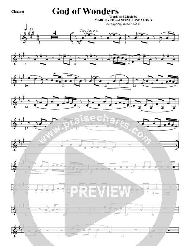 God Of Wonders Clarinet (G3 Worship)