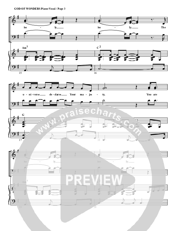 God Of Wonders Piano/Vocal (G3 Worship)