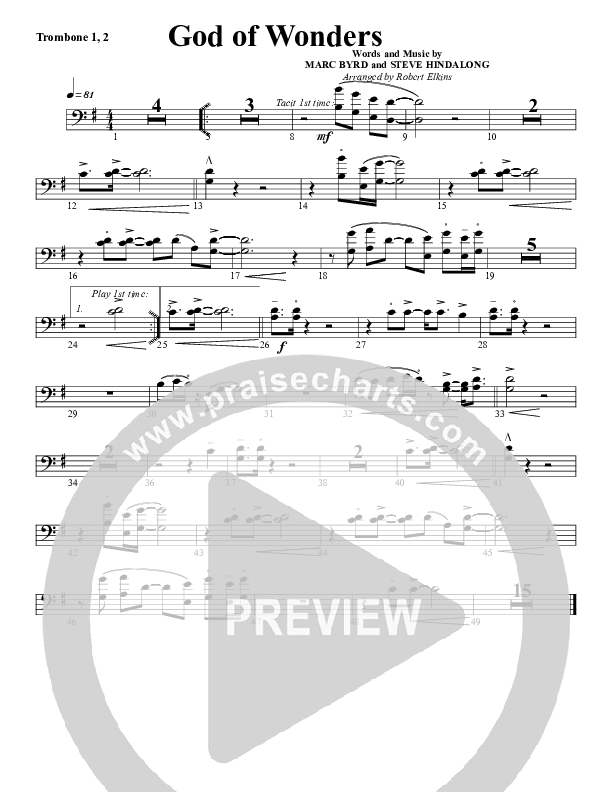 God Of Wonders Trombone 1/2 (G3 Worship)