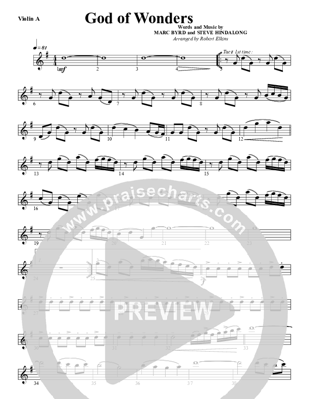 God Of Wonders Violin 1 (G3 Worship)