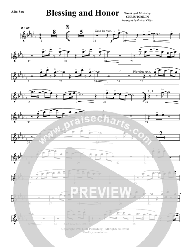 Blessing And Honor Alto Sax (G3 Worship)
