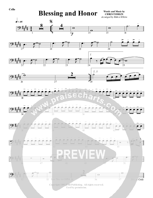 Blessing And Honor Cello (G3 Worship)