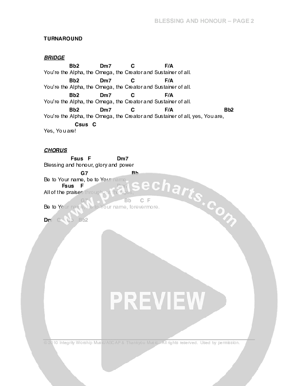 Blessing And Honor Chords & Lyrics (G3 Worship)