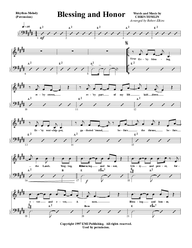 Blessing And Honor Rhythm/Melody (G3 Worship)