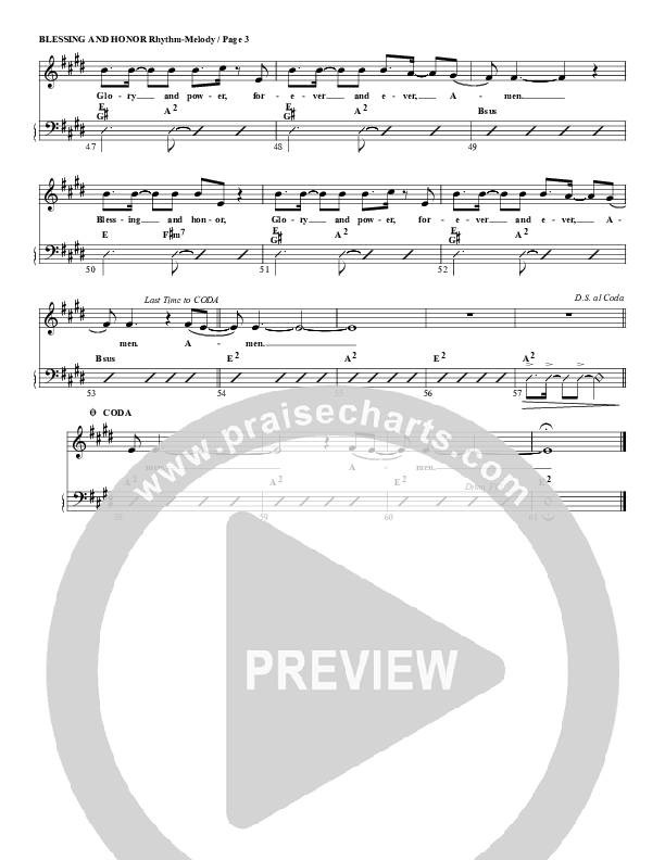 Blessing And Honor Rhythm/Melody (G3 Worship)