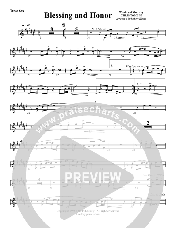 Blessing And Honor Tenor Sax 2 (G3 Worship)