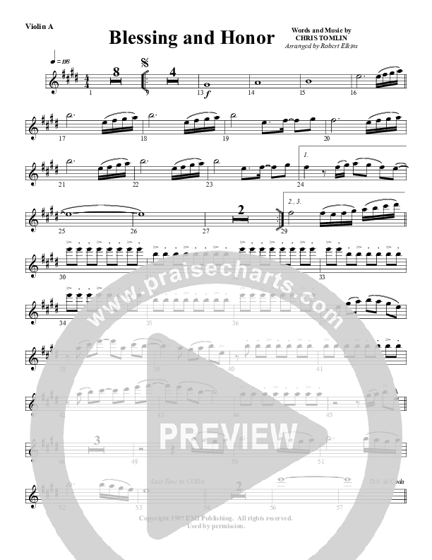 Blessing And Honor Violin 1 (G3 Worship)