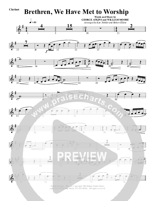 Brethren We Have Met To Worship Clarinet (G3 Worship)