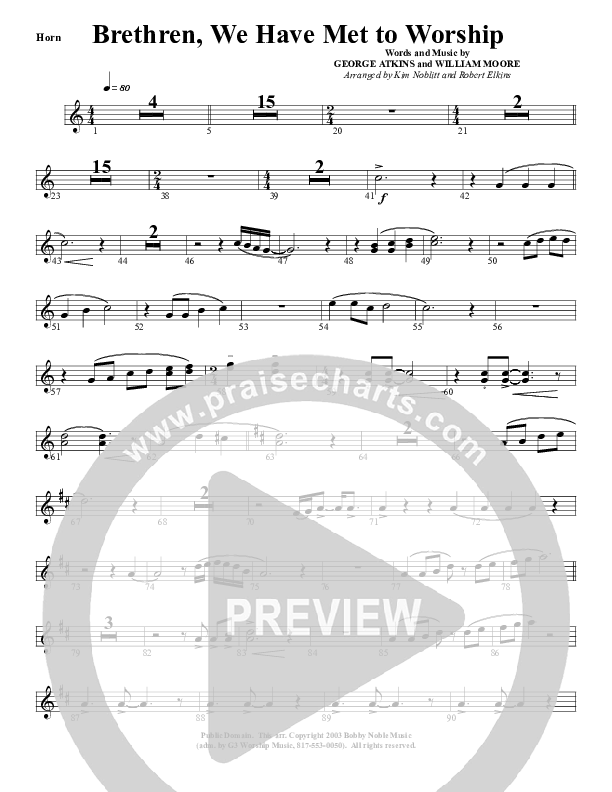 Brethren We Have Met To Worship French Horn (G3 Worship)