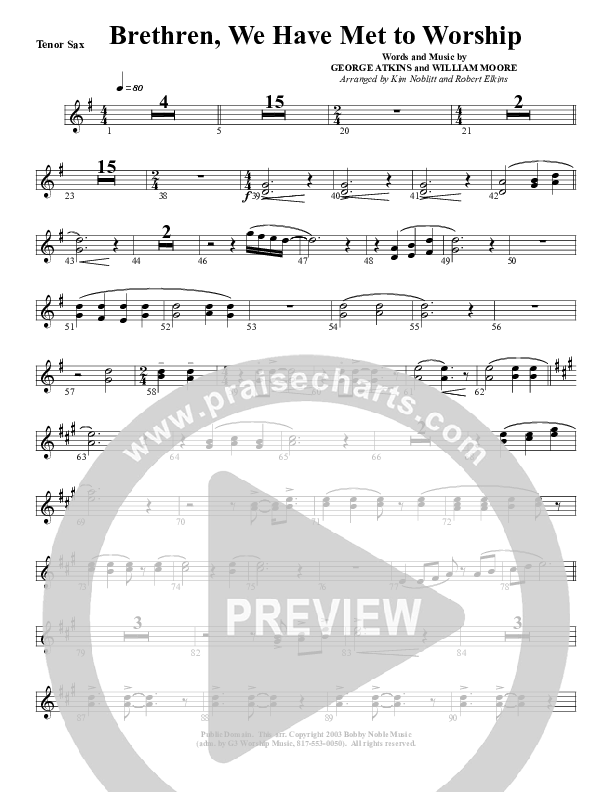 Brethren We Have Met To Worship Tenor Sax 2 (G3 Worship)