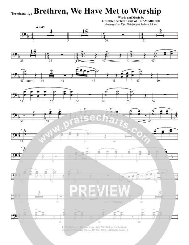 Brethren We Have Met To Worship Trombone 1/2 (G3 Worship)
