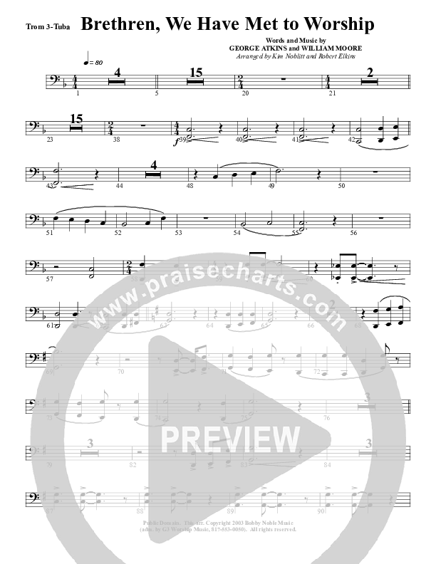 Brethren We Have Met To Worship Trombone 3/Tuba (G3 Worship)