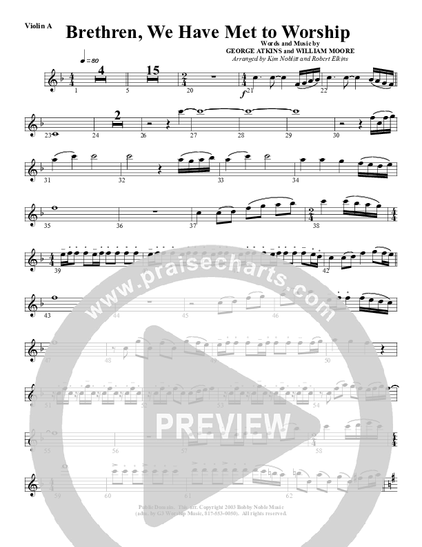 Brethren We Have Met To Worship Violin 1 (G3 Worship)