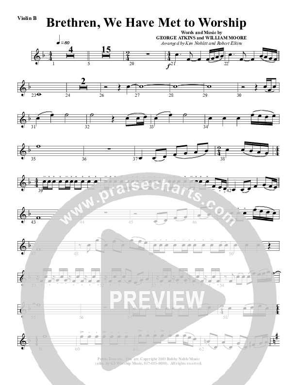 Brethren We Have Met To Worship Violin 2 (G3 Worship)