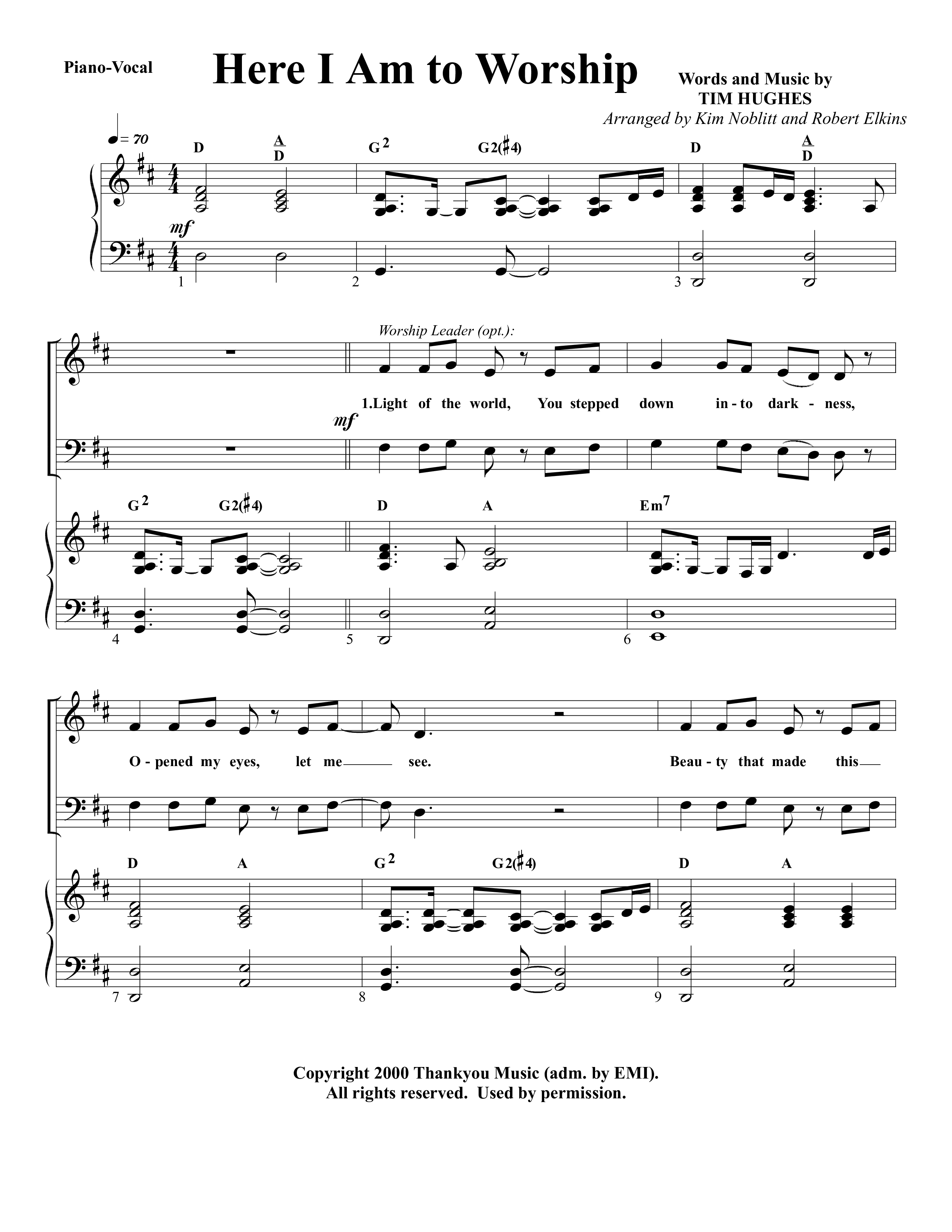 Here I Am To Worship Piano/Vocal (G3 Worship)