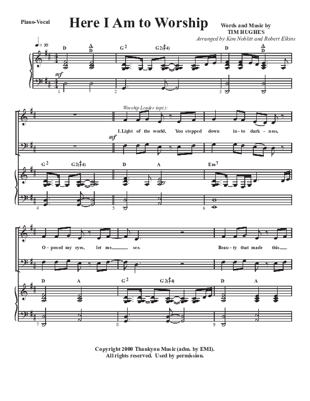 Here I Am To Worship Piano/Vocal (SATB) (G3 Worship)