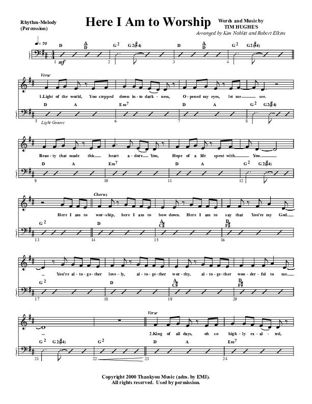 Here I Am To Worship Rhythm/Melody (G3 Worship)