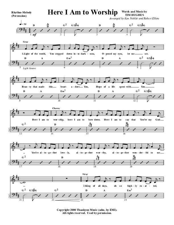 Here I Am To Worship Rhythm Chart (G3 Worship)