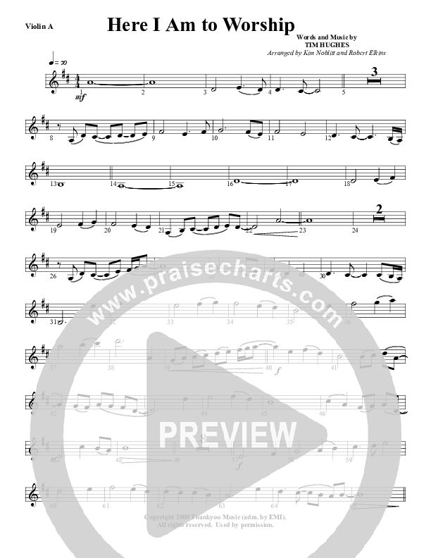 Here I Am To Worship Violin 1 (G3 Worship)