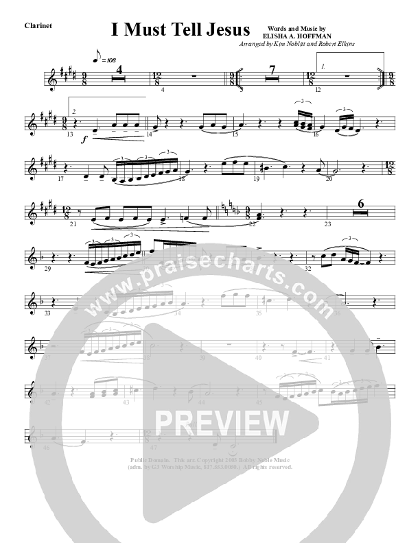 I Must Tell Jesus Clarinet (G3 Worship)