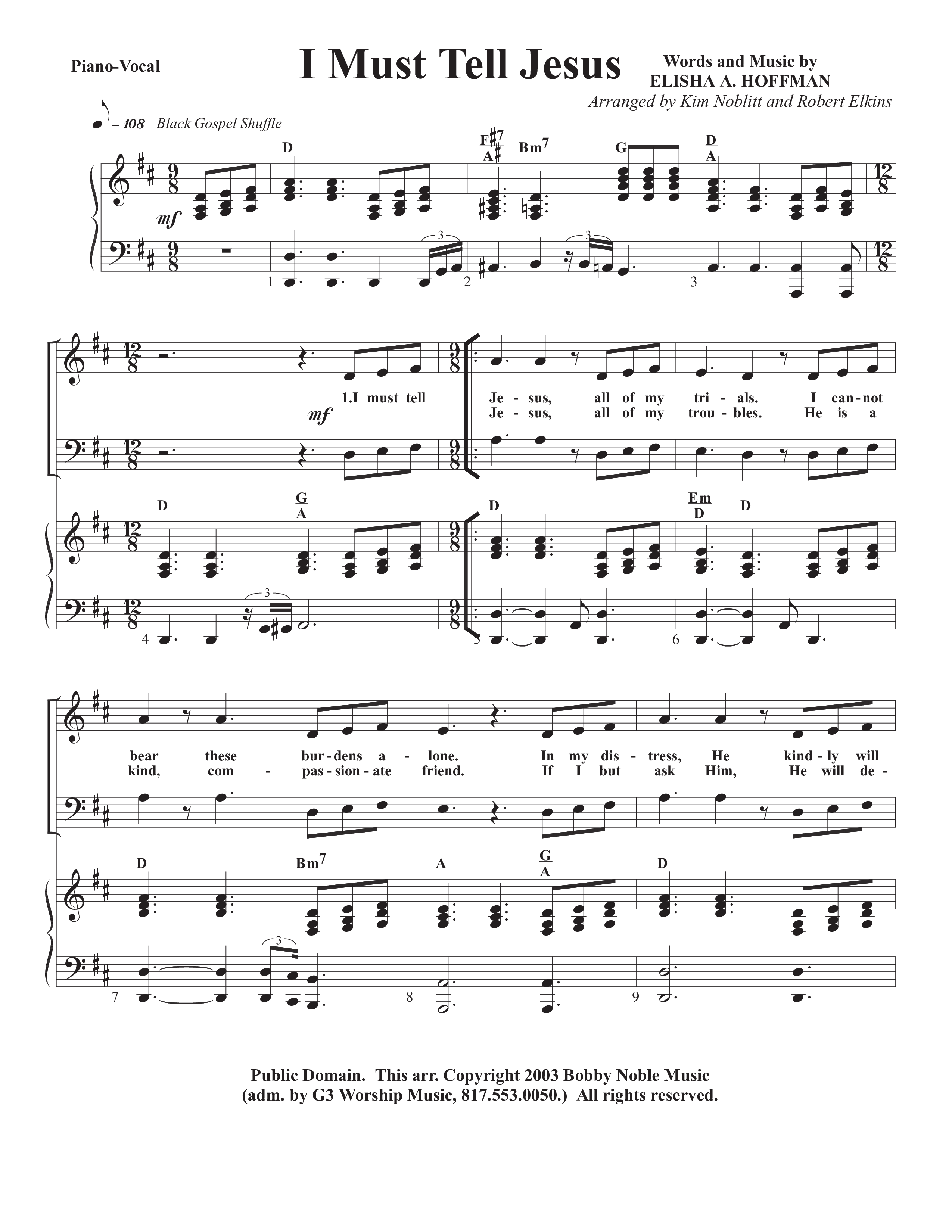 I Must Tell Jesus Piano/Vocal (G3 Worship)