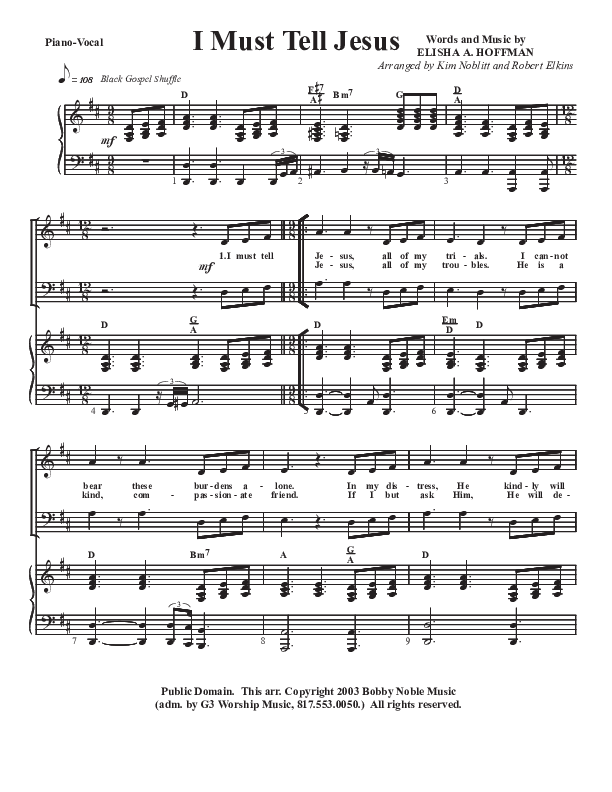 I Must Tell Jesus Piano/Vocal (SATB) (G3 Worship)