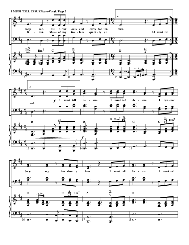 I Must Tell Jesus Piano Sheet (G3 Worship)
