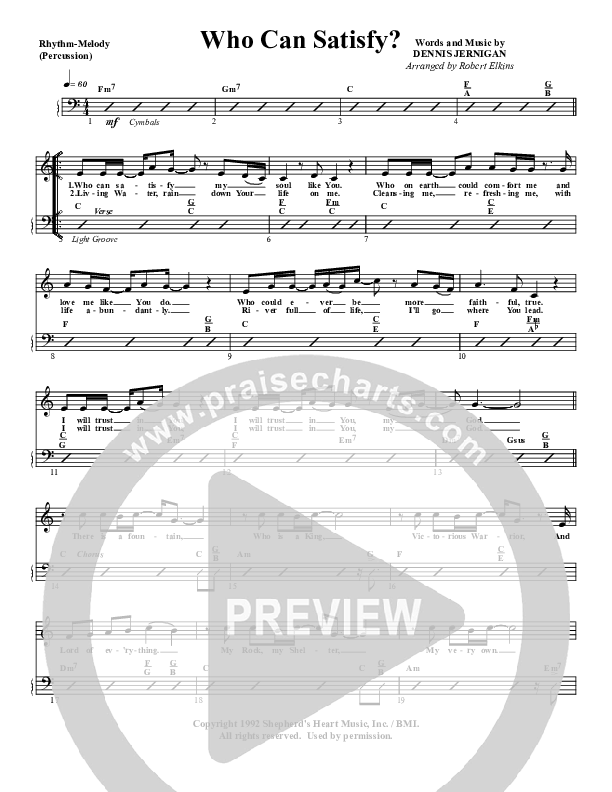 Who Can Satisfy My Soul Like You Rhythm/Melody (G3 Worship)