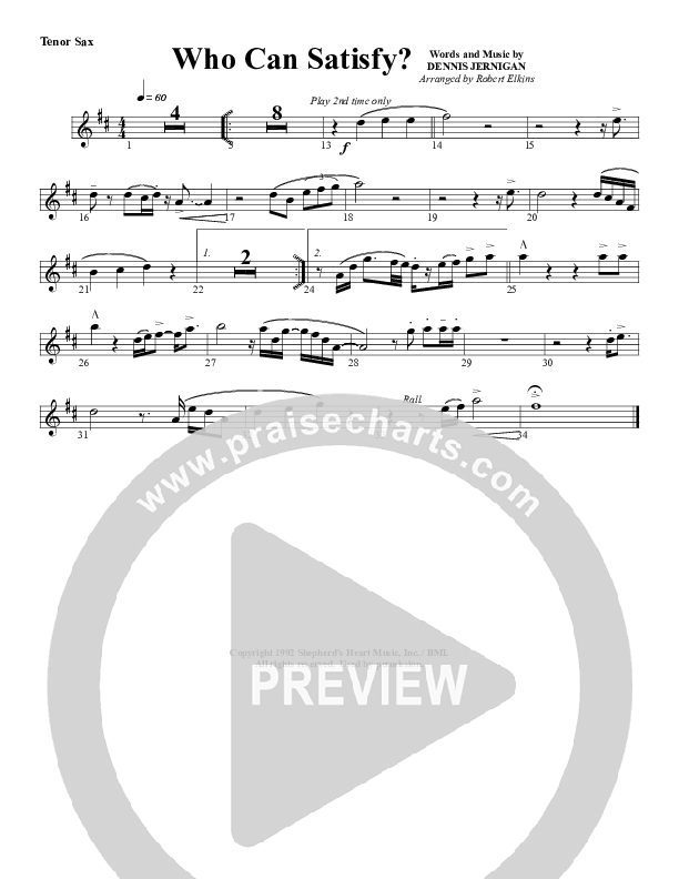 Who Can Satisfy My Soul Like You Tenor Sax 2 (G3 Worship)