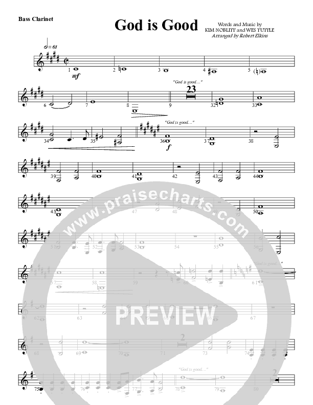 God Is Good Bass Clarinet (G3 Worship)