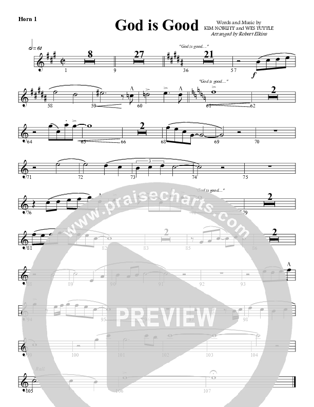 God Is Good French Horn 1 (G3 Worship)