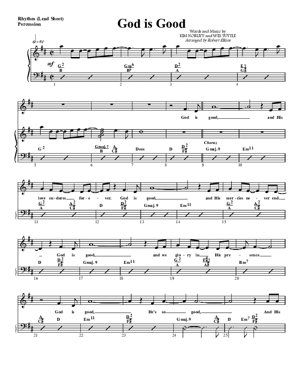 God Is Good Lead Sheet (G3 Worship)