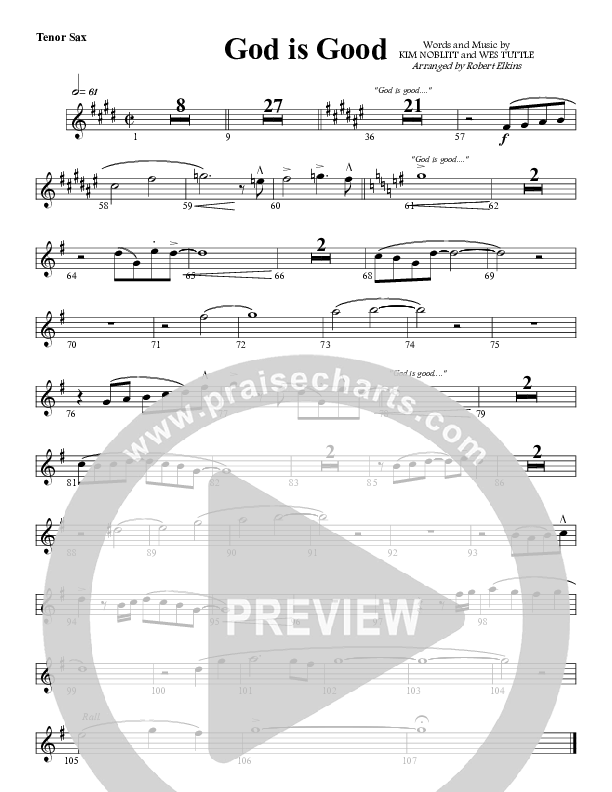 God Is Good Tenor Sax 2 (G3 Worship)
